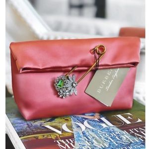 BURBERRY Satin Clutch with Crystal Pin NWT